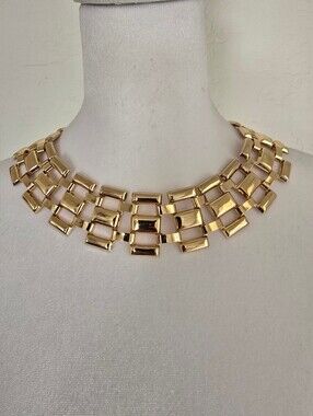 Gold Tone Geometric Statement Necklace
